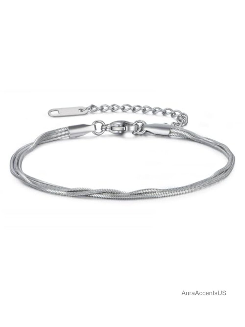 Women's Stainless Steel Stackable Bracelet, Snake Chain with Blue CZ